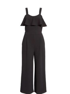 Joie Black Ruffle-Front Wide-Leg Jumpsuit